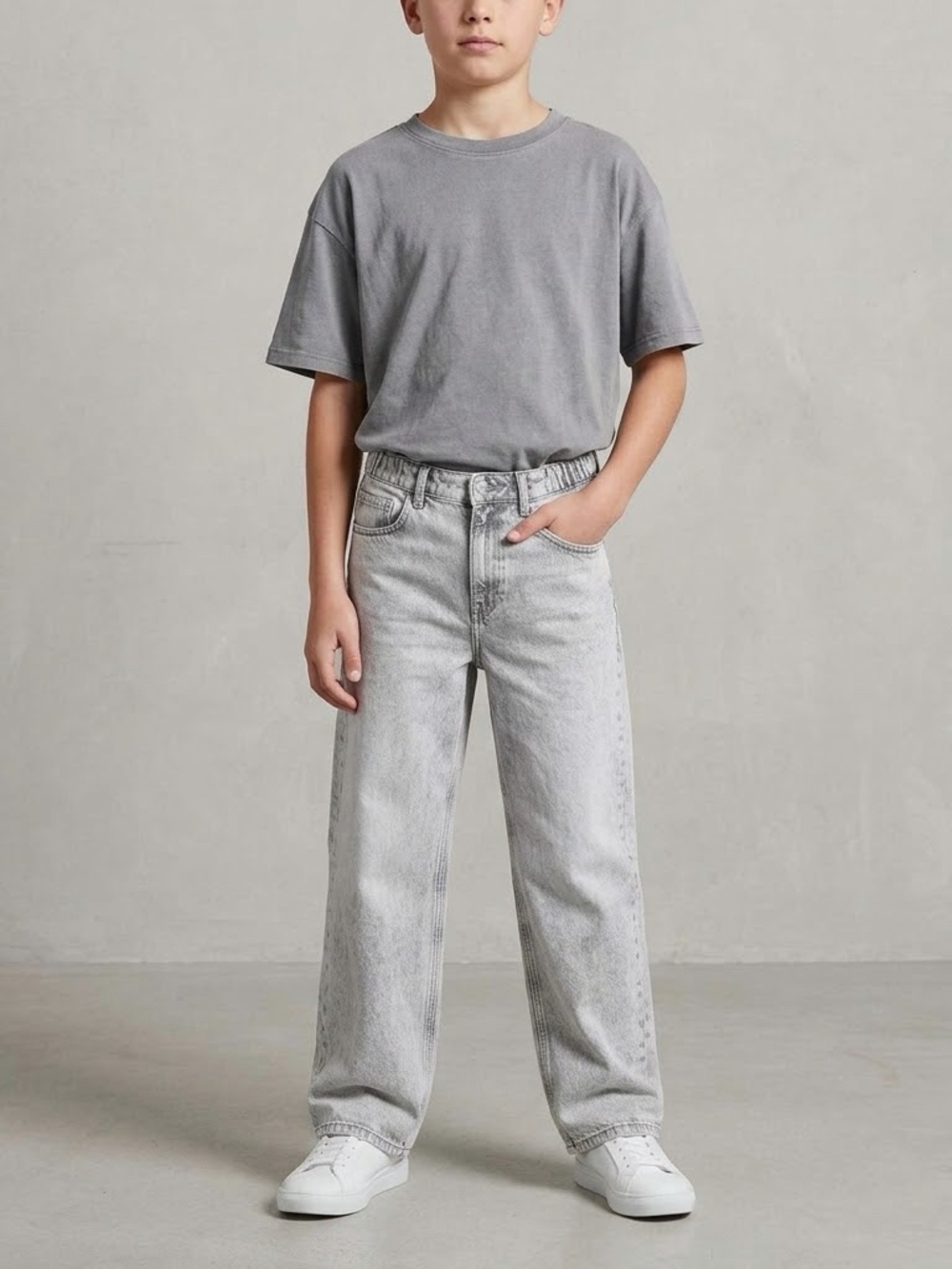 H&M Boys Acid Wash Grey Loose Fit Straight Leg Jeans Size 14 (11-12Y)
